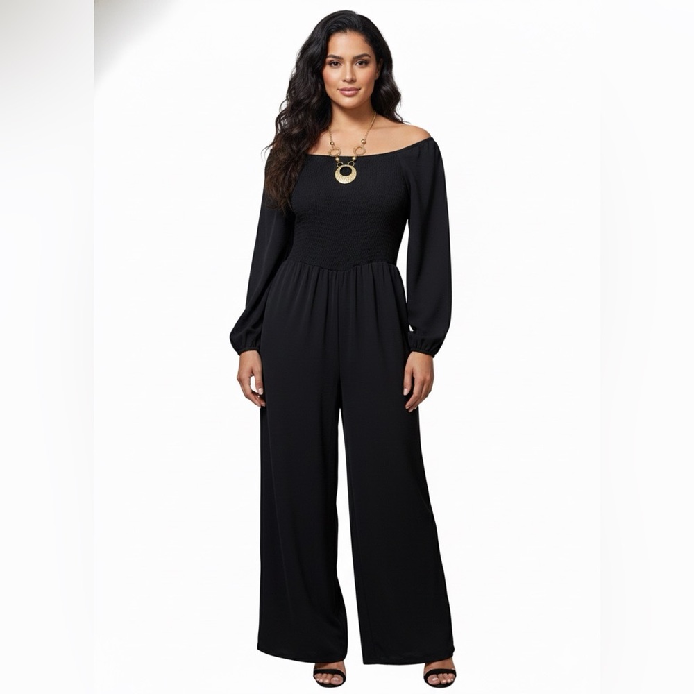 Chic Black Off-Shoulder Wide - Leg  Jumpsuit |2XL |NWOT